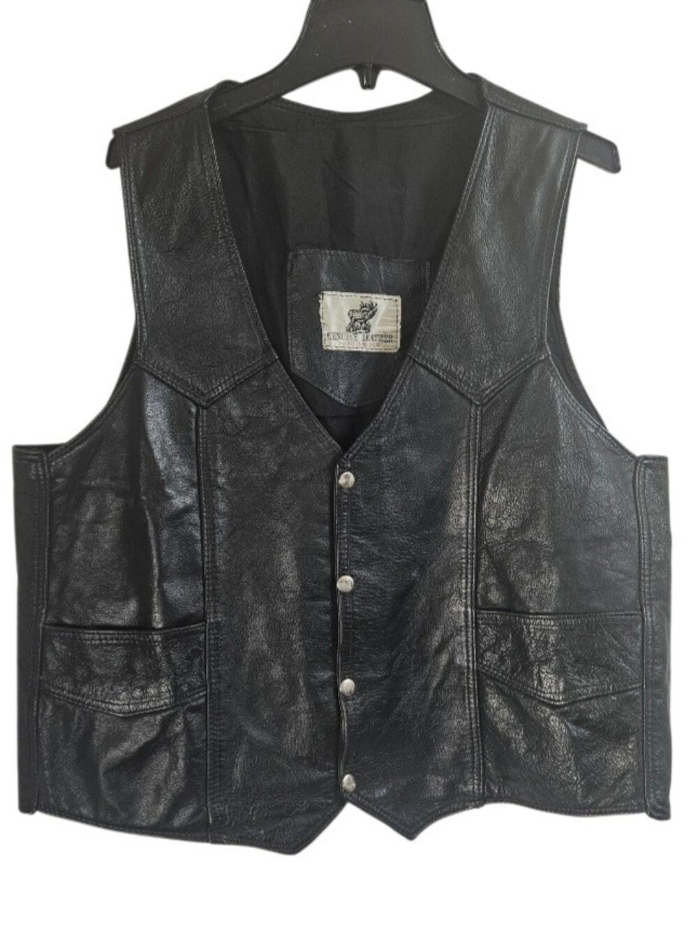 Vintage Hecho en Mexico Heavy Black Leather Motorcycle Biker Vest Western Style
